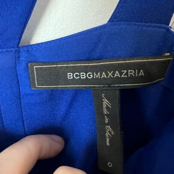 BCBG Maxazria Size 0 Blue Cutout Formal Wear Maxi Dress Gown Ruffled Swifty - Picture 4 of 15